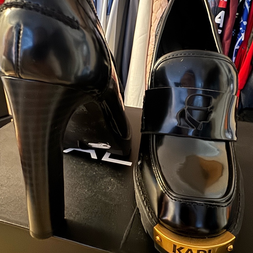 Karl Lagerfeld Black Heeled Loafers